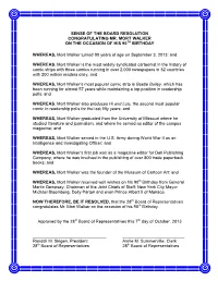 Sense of the Board Resolution Congratulating Mr