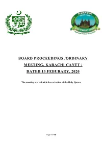 Board Proceedings /Ordinary Meeting, Karachi Cantt / Dated 13 Feburary, 2020