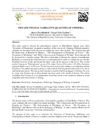 Metafictitonal Narrative Qualities of Chimera