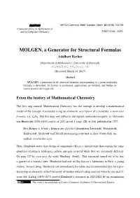 MOLGEN, a Generator for Structural Formulas Adalbert Kerber