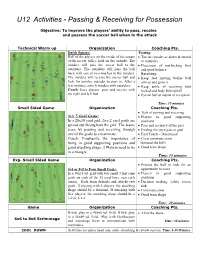 U12 Activities - Passing & Receiving for Possession