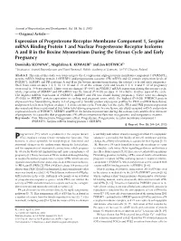 Expression of Progesterone Receptor Membrane Component 1, Serpine Mrna Binding Protein 1 and Nuclear Progesterone Receptor Isoforms a and B in the Bovine Myometrium During The