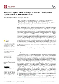 Research Progress and Challenges in Vaccine Development Against Classical Swine Fever Virus