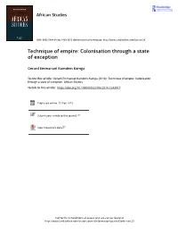 Technique of Empire: Colonisation Through a State of Exception