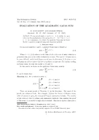 Evaluation of the Quadratic Gauss Sum