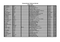 International Science School Class List