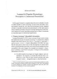 Learned & Popular Etymology