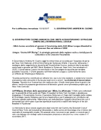 Per La Diffusione Immediata: 10/10/2017 IL GOVERNATORE ANDREW M