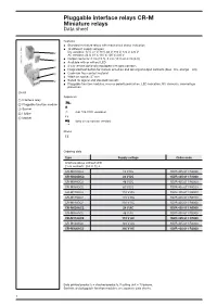 Pluggable Interface Relays CR-M Miniature Relays Data Sheet
