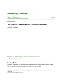 The Americans with Disabilities Act As Welfare Reform