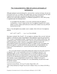 The Transcendentality of Π and Leibniz's Philosophy of Mathematics