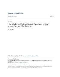 The Uniform Certification of Questions of Law Act: a Proposal for Reform
