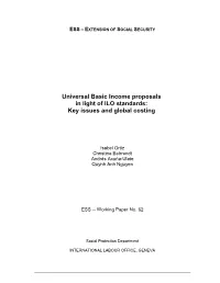 Universal Basic Income Proposals in Light of ILO Standards: Key Issues and Global Costing