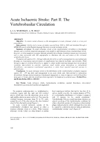 Acute Ischaemic Stroke: Part II. the Vertebrobasilar Circulation