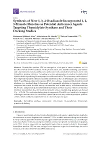 Synthesis of New 1, 3, 4-Oxadiazole-Incorporated 1, 2, 3-Triazole Moieties As Potential Anticancer Agents Targeting Thymidylate Synthase and Their Docking Studies