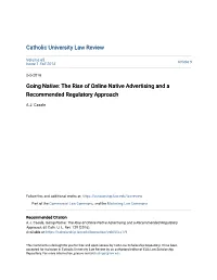 The Rise of Online Native Advertising and a Recommended Regulatory Approach
