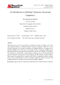 An Introduction to Halliday's Systemic Functional Linguistics in Various Respects