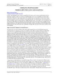 Emerging Technologies Mobile Apps for Language Learning