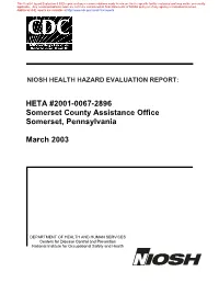 HHE Report No. HETA-2001-0067-2896, Somerset