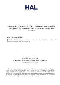 Predictions of Planets for 586 Exosystems and a Method for Predicting Planets in Multi-Planetary Exosystems Valeri Beck