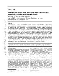 R¯Aga Identification Using Repetitive Note Patterns from Prescriptive
