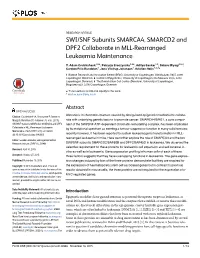 SWI/SNF Subunits SMARCA4, SMARCD2 and DPF2 Collaborate in MLL-Rearranged Leukaemia Maintenance