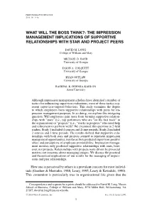 The Impression Management Implications of Supportive Relationships with Star and Project Peers