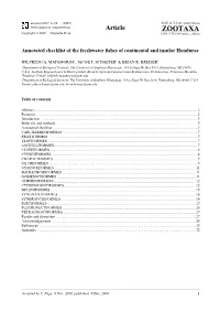 Zootaxa, Annotated Checklist of the Freshwater Fishes of Continental And