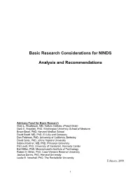 Basic Research Considerations for NINDS Analysis And