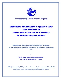 Improving Transparency, Quality, and Effectiveness in Public Education Service Delivery in Enugu State of Nigeria