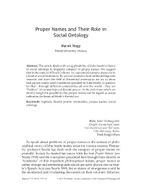 Proper Names and Their Role in Social Ontology