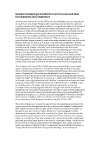 Summary Background of Influences on Eric Lyons and Span Developments and Templemere