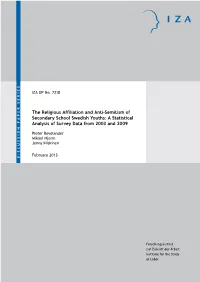 The Religious Affiliation and Anti-Semitism of Secondary School Swedish Youths: a Statistical Analysis of Survey Data from 2003 and 2009