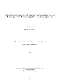 An Investigation Into Pro-Apoptotic Targets in Experimental Glaucoma and the Neuroprotective Effects of Ginkgo Biloba in Retinal Ganglion Cells