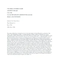Columbia University Gsapp Architecture 4605 Fall 2016 Italian Renaissance Architecture 1400-1600