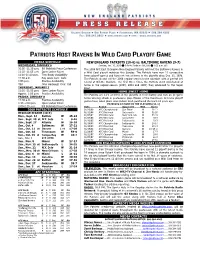 Patriots Host Ravens in Wild Card Playoff Game