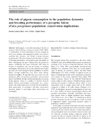 The Role of Pigeon Consumption in the Population Dynamics and Breeding Performance of a Peregrine Falcon (Falco Peregrinus) Population: Conservation Implications