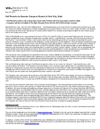 Vail Resorts to Operate Canyons Resort in Park City, Utah