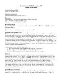 1 Insect Ecology: ENVS 131, Summer 2018 Syllabus & Information