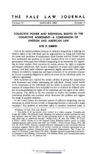 Collective Power and Individual Rights in the Collective Agreement Â•Fi a Comparison of Swedish and American