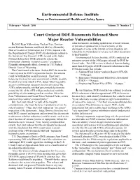 Environmental Defense Institute Court Ordered DOE Documents Released