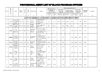 Provisional Merit List of Block Program Officer List of General Category Candidate for Efficiency Test