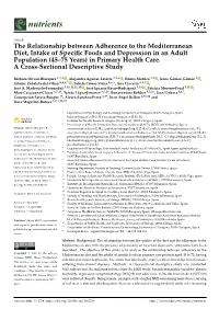 The Relationship Between Adherence to the Mediterranean Diet, Intake of Specific Foods and Depression in an Adult Population
