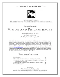 Vision and Philanthropy” Is, Quite Frankly, an Experiment, and an Experiment on Several Levels