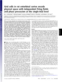 Grid Cells in Rat Entorhinal Cortex Encode Physical Space with Independent ﬁring ﬁelds and Phase Precession at the Single-Trial Level