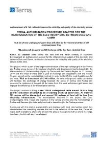 Terna: Authorisation Procedure Started for the Rationalisation of the Electricity Grid Between Dolo and Camin
