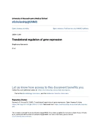 Translational Regulation of Gene Expression