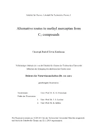 Alternative Routes to Methyl Mercaptan from C1-Compounds