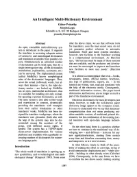 An Intelligent Multi-Dictionary Environment Gdbor Pr6sz6ky Morphologic K6smfirki U