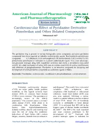 Cardiovascular Effect of Pyridazine Derivative Pimobedan and Other Related Compounds Mohammad Asif*